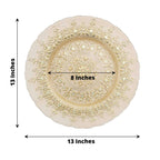 8-Pack Glass Round Charger Plates 13" in Gold with Monaco Style Ornate Design, Classy Decorative Dinner Chargers