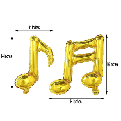 6 Pack Metallic Gold Single and Double Music Note Mylar Foil Balloons