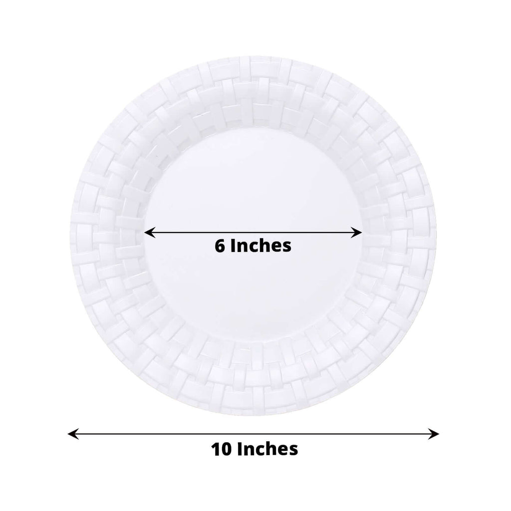 10-Pack Plastic Dinner Plates White Basketweave Rim - Durable Disposable Dinner Plates 10"