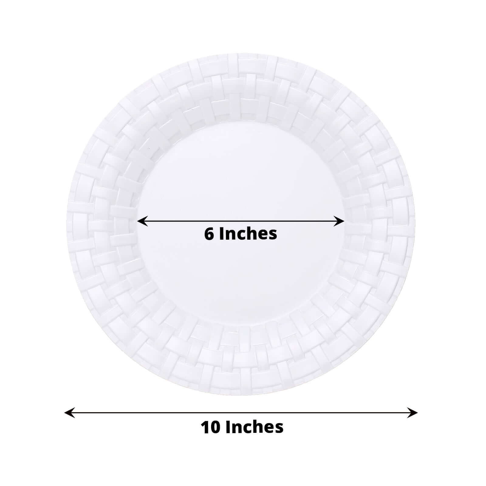 10-Pack Plastic Dinner Plates White Basketweave Rim - Durable Disposable Dinner Plates 10"