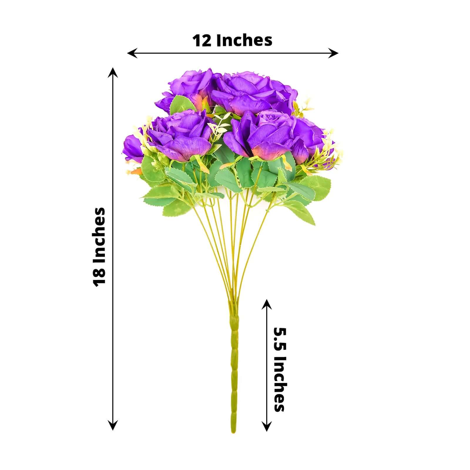 2 Bushes 18" Real Touch Purple Artificial Rose Flower Bouquet, Silk Long Stem Flower Arrangements