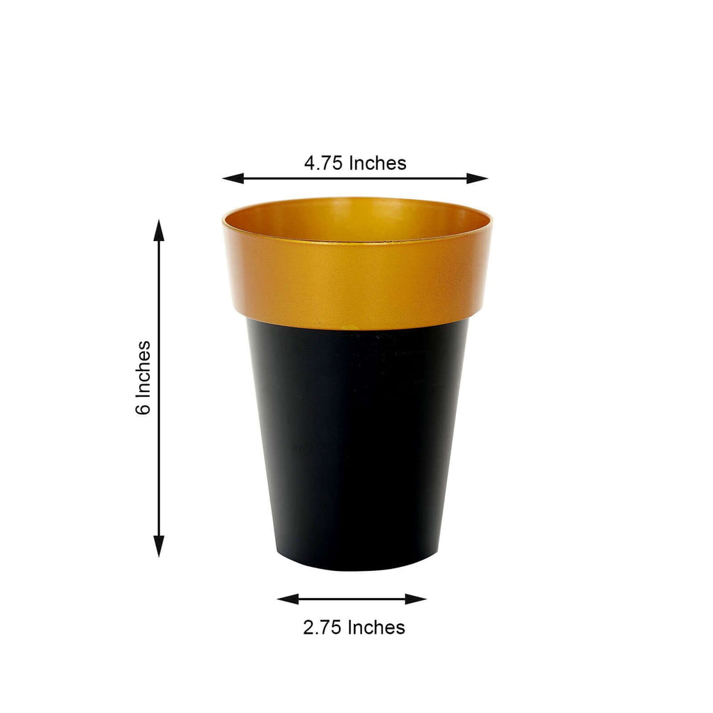 2-Pack Flower Plant Pots Medium Design Black with Gold Rim - Plastic Indoor Decorative Planters 6"