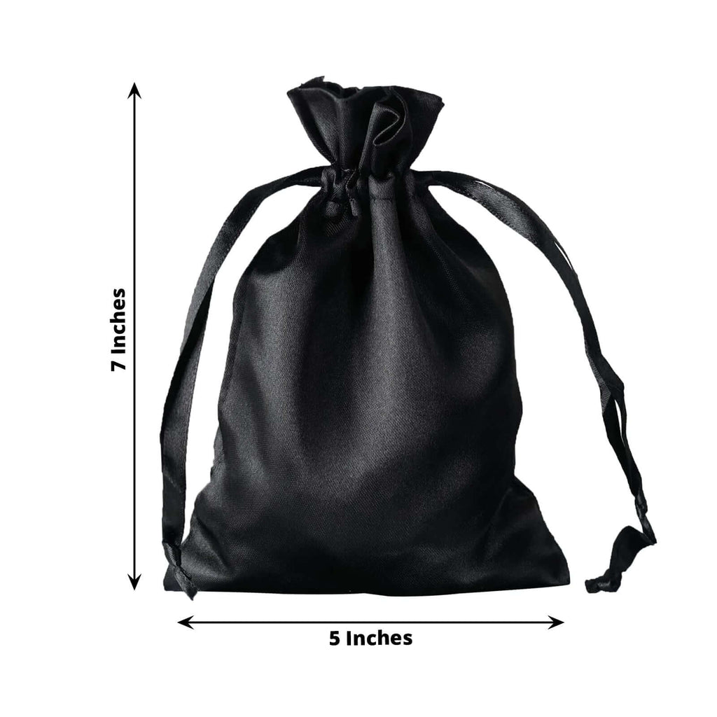 12 Pack 5"x7" Black Satin Drawstring Wedding Party Favor Gift Bags