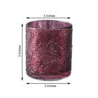 6-Pack Mercury Glass Candle Holders Burgundy Palm Leaf Design - Votive Tealight Holders for Events