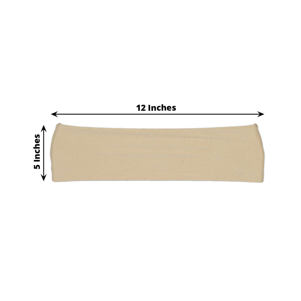5 Pack Stretch Spandex Chair Sashes Champagne - Fitted Finish Two Ply Heavy Duty Chair Bands 5"x12"