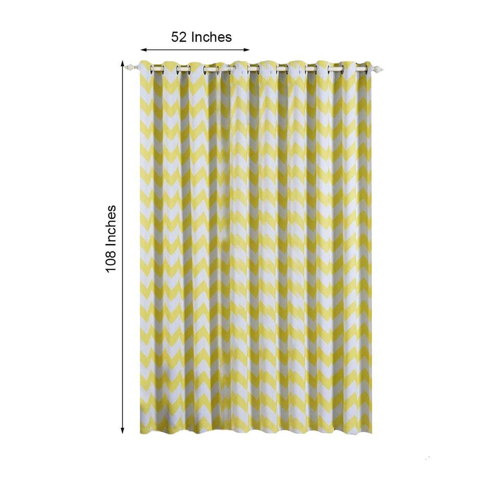 2 Pack White Yellow Chevron Design Thermal Blackout Curtains With Chrome Grommet Window Treatment Panels - 52"x108"