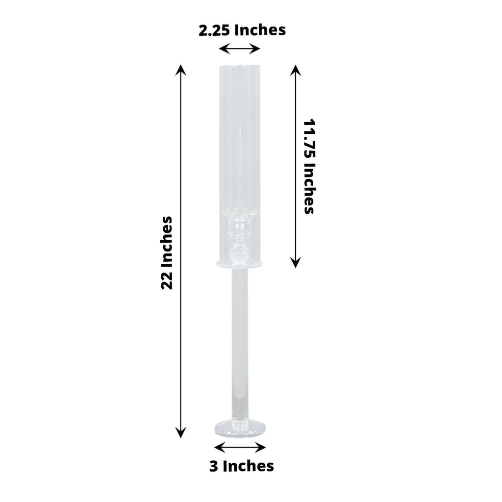 2-Pack Crystal Glass Hurricane Taper Candle Holders, Tall Decorative Candle Stands Clear Cylinder Chimney Tubes 22"