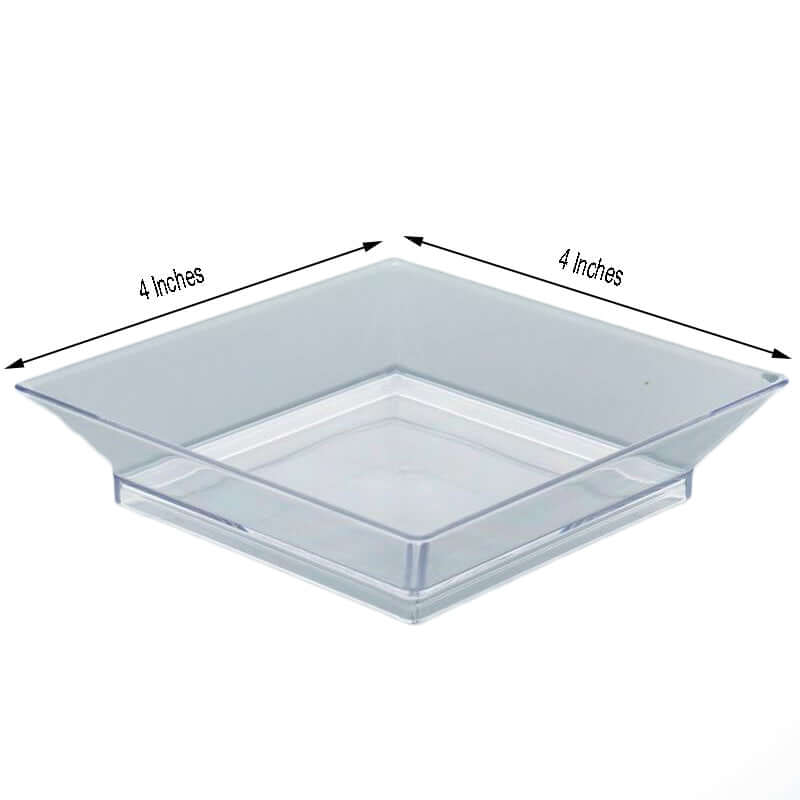 10-Pack Tapas Plates Sleek Square Design Clear - Plastic Disposable Plates for Parties 4"