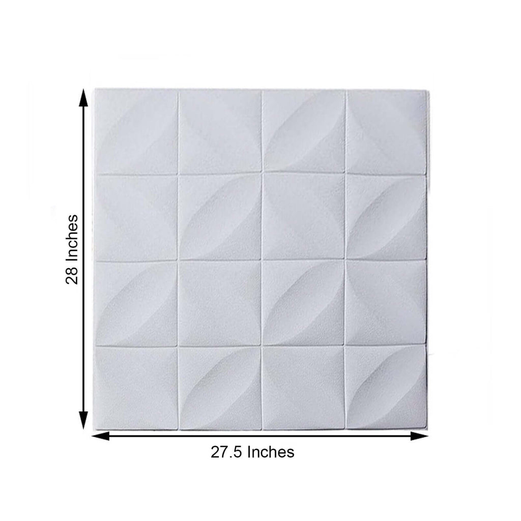 10 Pack 52 Sq ft 3D White Foam Self Adhesive Wall Panels - Diamond Design