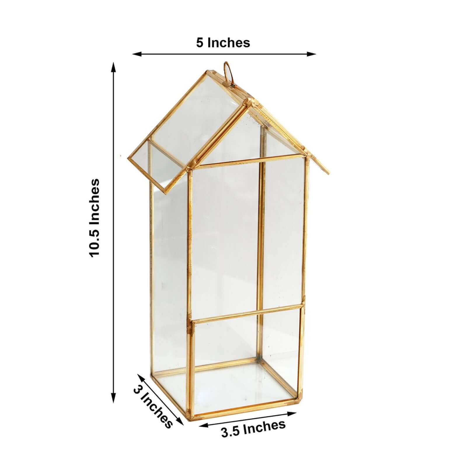 Glass Terrarium Hanging House Lantern Design Metal Gold - Versatile Holder for Air Plants & Displays 11"