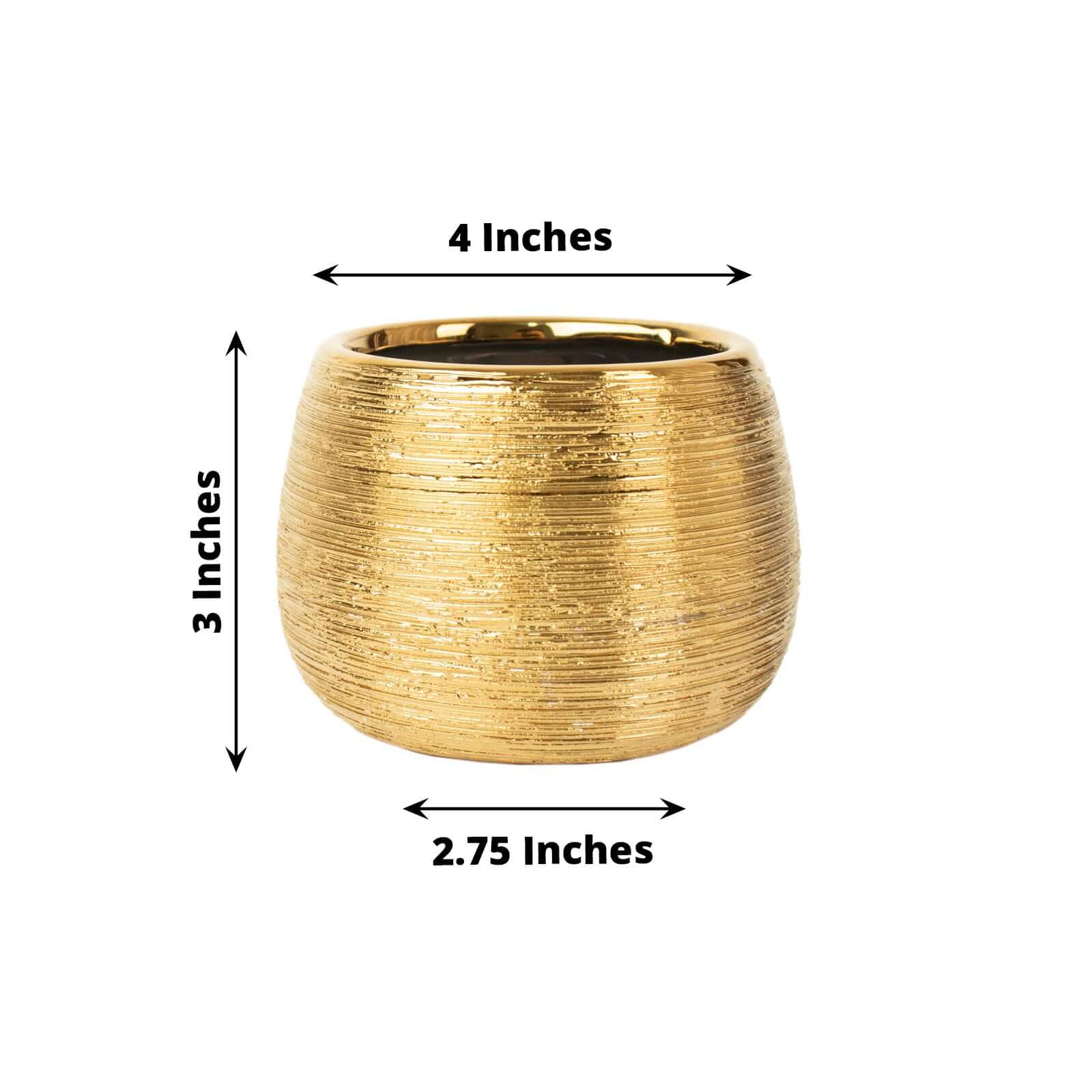 4-Pack Flower Vase Pots Textured Round Design Gold - Ceramic Brushed Indoor Planters 3"