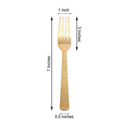 24-Pack Plastic Forks with Hammered Style Gold - Heavy Duty Disposable Silverware 7"