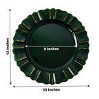 6-Pack Acrylic Plastic Round Charger Plates 13" in Hunter Emerald Green with Gold Brushed Wavy Scalloped Rim