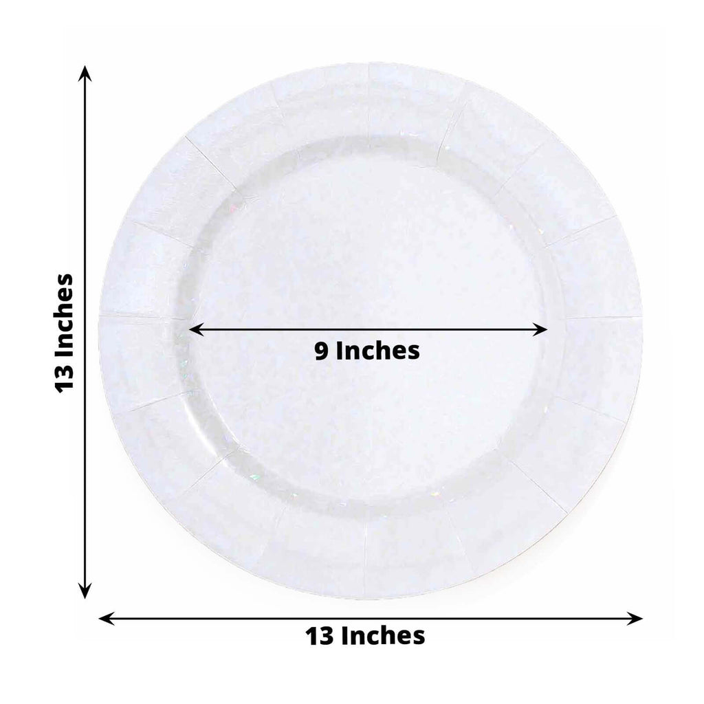 10-Pack Disposable Round Charger Plates in Iridescent with Leathery Texture - Durable 1100GSM Cardboard Placemats 13"