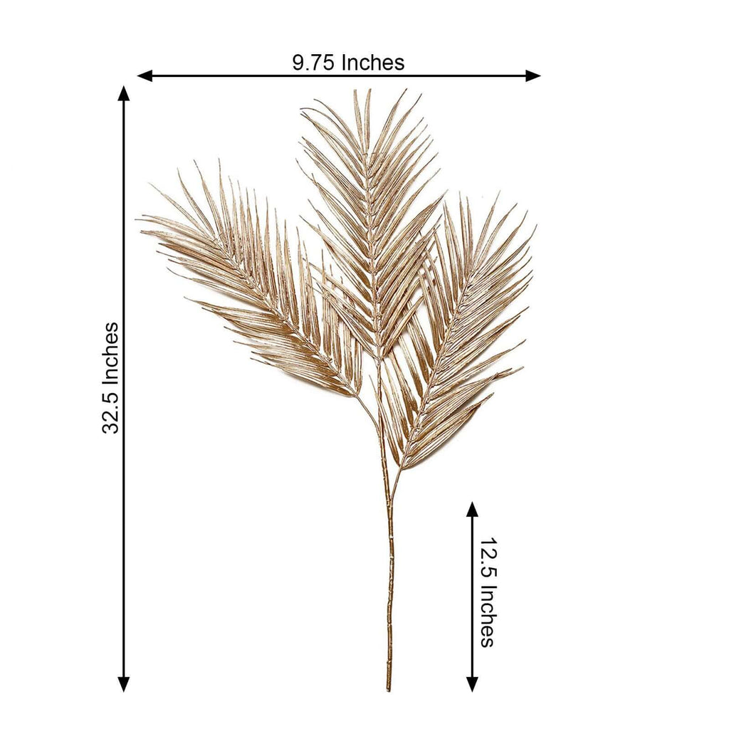 2 Stems Artificial Palm Leaf Branch Metallic Gold - Tropical Faux Stems Vase Filler Floral Backdrop Table Decor 32"