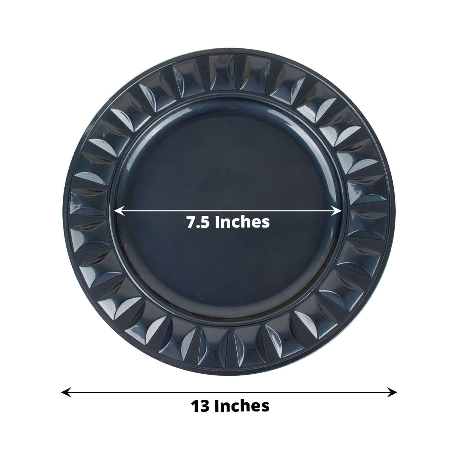 6-Pack Plastic Round Charger Plates 13" in Navy Blue with Bejeweled Rim, Luxe Decorative Dinner Party Charger Tableware