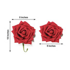 24 Roses 5" Red Artificial Foam Flowers With Stem Wire and Leaves