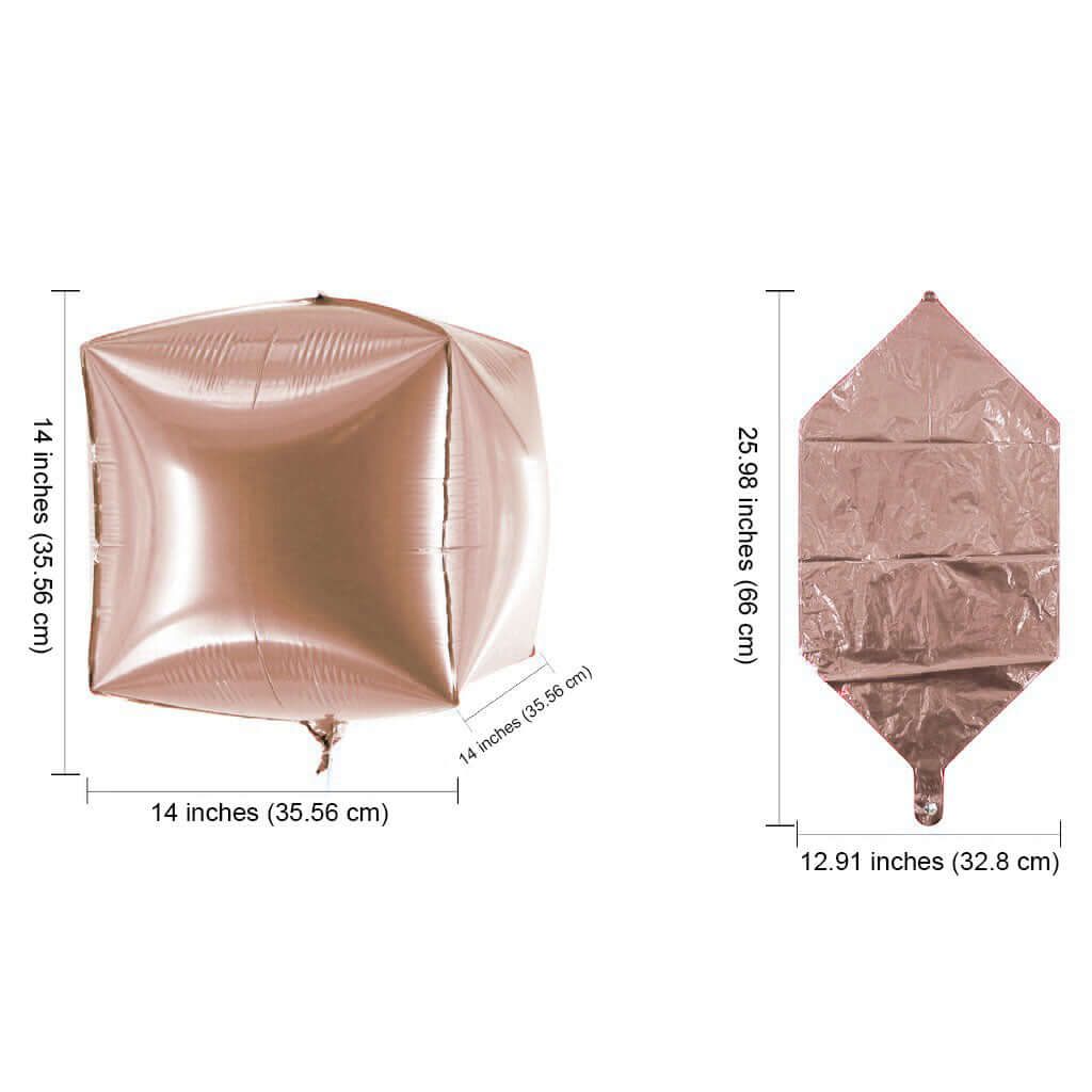 14" 4D Rose Gold Cube Shaped Mylar Foil Helium Air Balloons