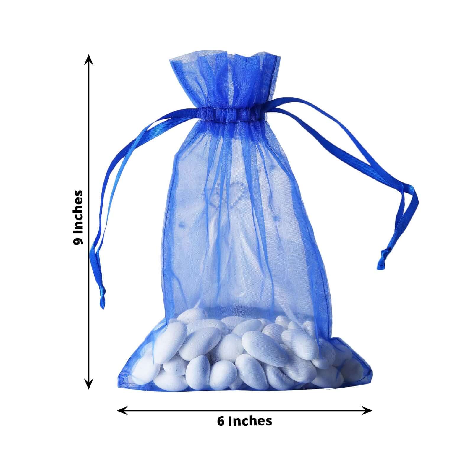 10 Pack 6"x9" Royal Blue Organza Drawstring Wedding Party Favor Bags