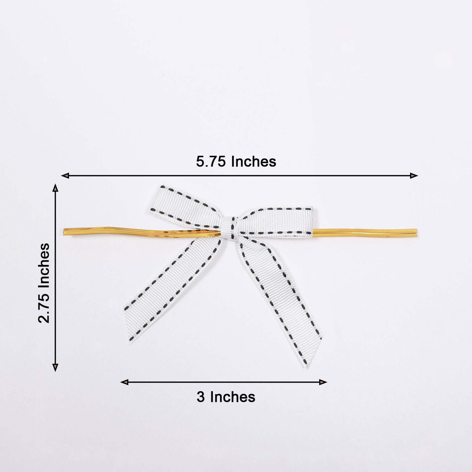 50 Pcs 3" Saddle Stitch Ribbon Bows With Twist Ties, Gift Basket Party Favor Bags Decor - White Black Polyester