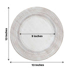 6-Pack Acrylic Round Charger Plates 13" in White with Lace Embossed Rim, Rustic Plastic Decorative Charger Tableware