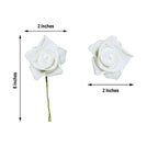 24 Roses 2" White Artificial Foam Flowers With Stem Wire and Leaves
