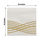 20 Pack Linen-Like Paper 5"x5" Napkins White with Gold Foil Wave Design - Classy Disposable Airlaid Cocktail Napkins