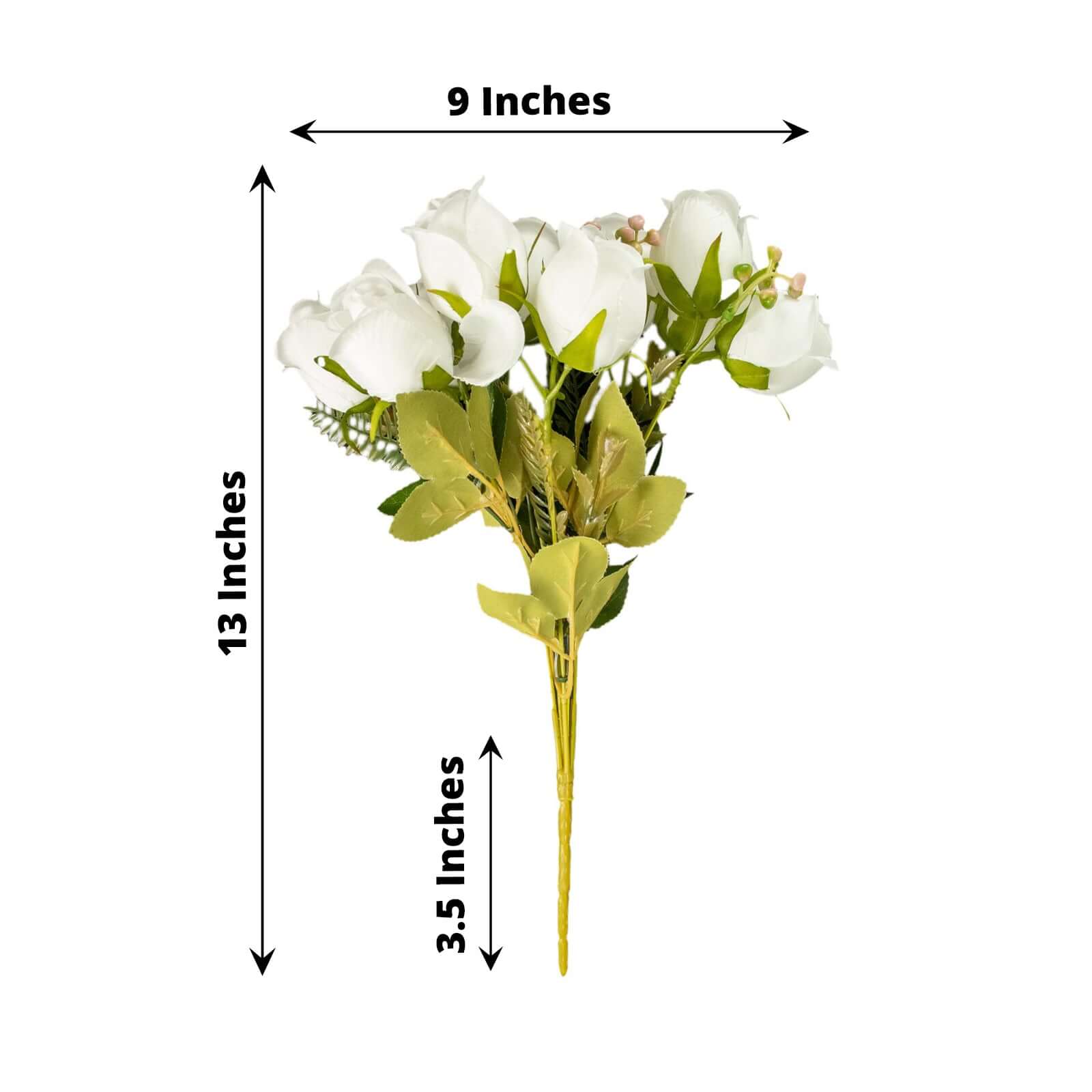 3 Pack 13" White Real Touch Silk Rose Bud Flower Bridal Bouquets, Artificial Floral Bush Arrangements
