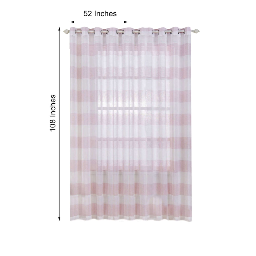 2 Pack White Blush Cabana Print Faux Linen Curtain Panels With Chrome Grommet - 52"x108"