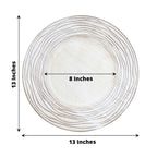 6-Pack Faux Wood Round Charger Plates 13" White Washed with Rose Embossed Rim, Disposable Plastic Charger Tableware
