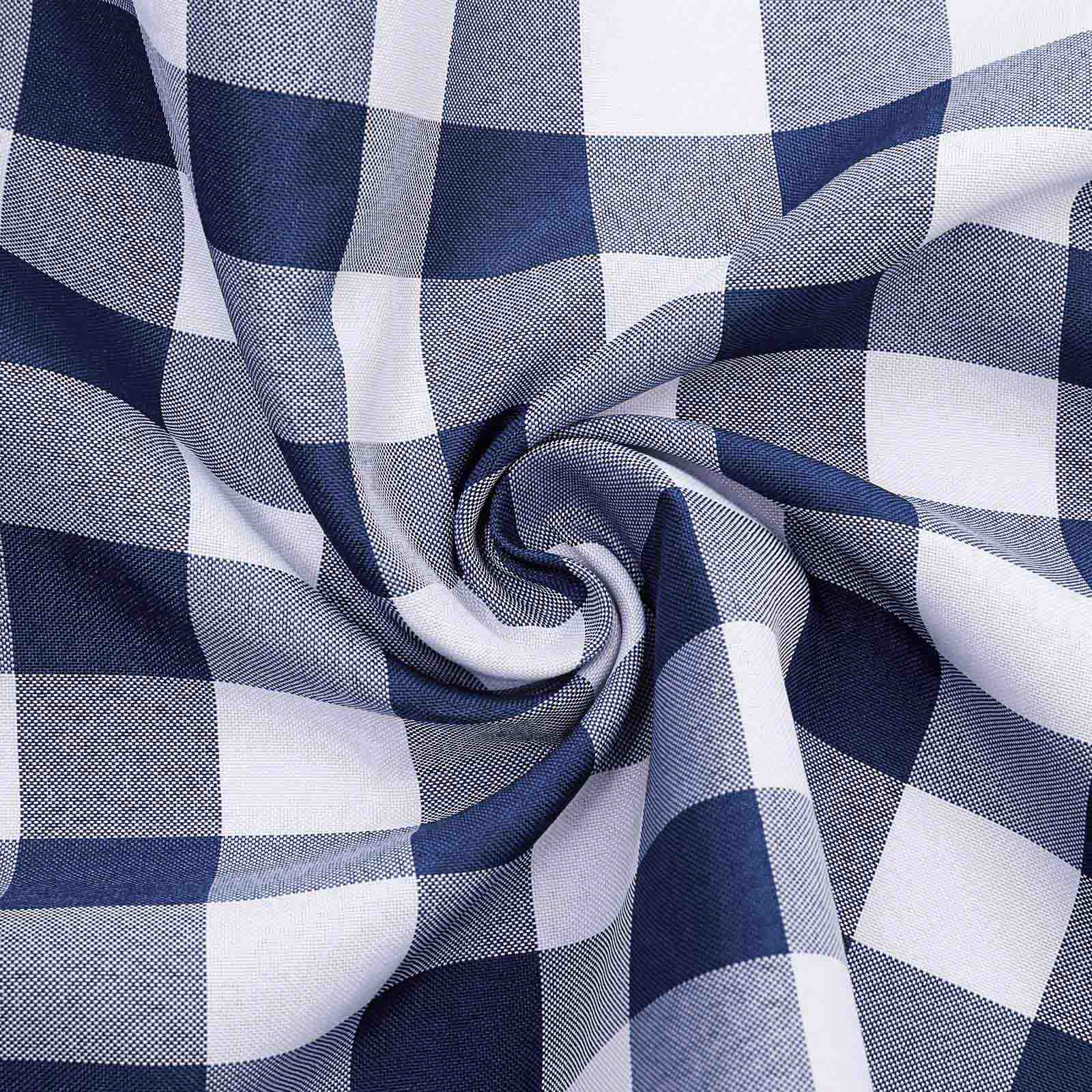 Polyester 14"x108" Table Runner Navy Blue/White - Gingham Plaid Design