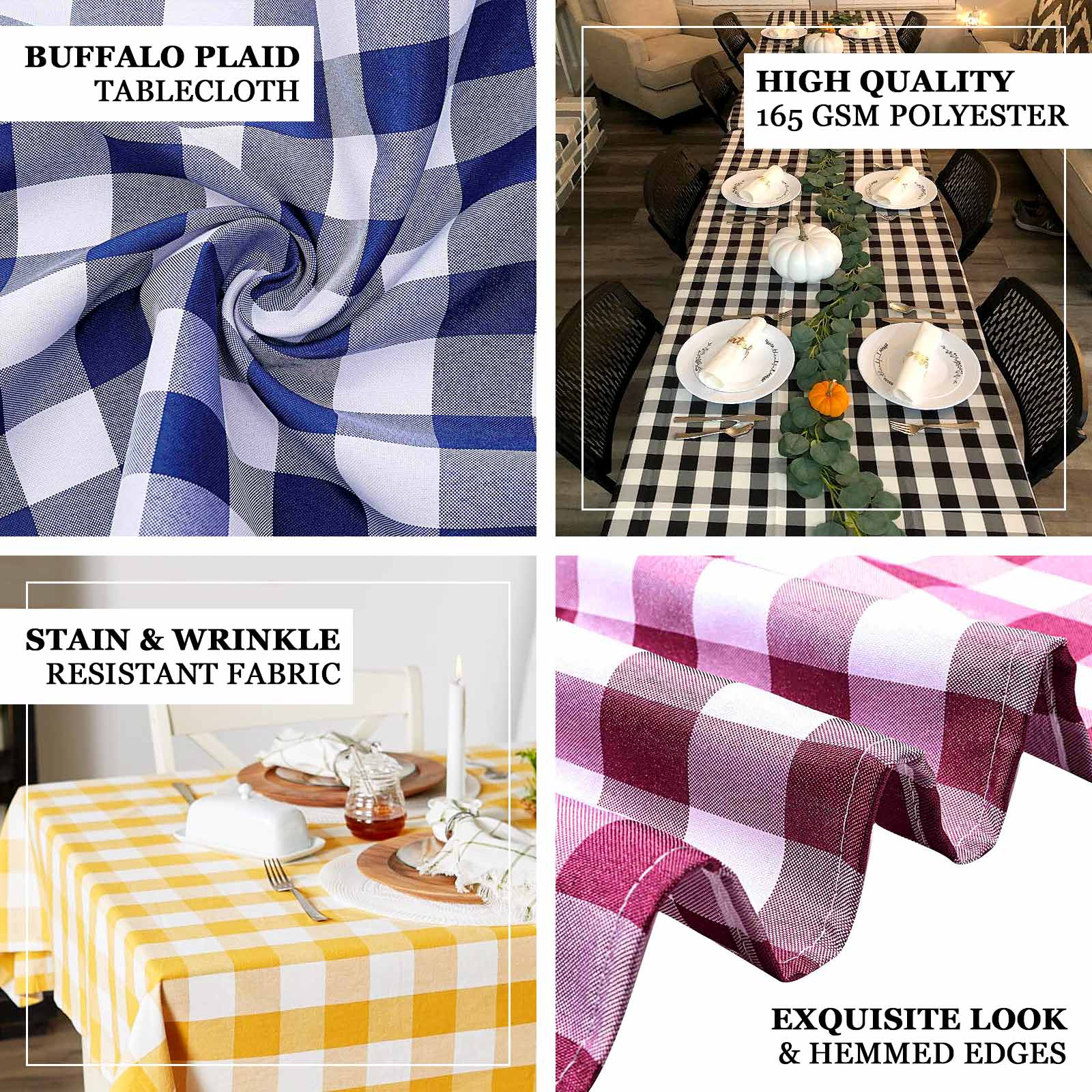 Polyester 60"x102" Rectangle Tablecloth White/Navy Blue - Checkered Buffalo Plaid Table Cover