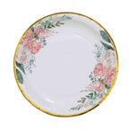 25-Pack Paper 9" Round Dinner Plates White with Peony Floral Design & Gold Rim - Disposable Floral Party Plates for Brunches & Afternoon Teas