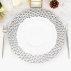 6-Pack Plastic Round Charger Plates 13" in Silver with Peacock Pattern, Exquisite Decorative Dinner Party Charger Tableware