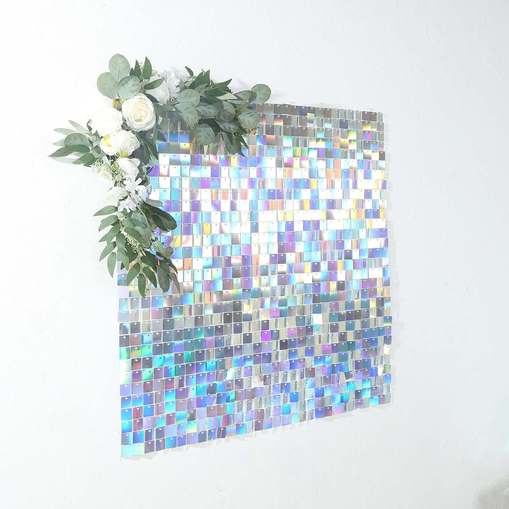 Disco Theme Iridescent Blue Square Sequin Shimmer Wall Party Photo Backdrop, 24sq.ft Active Spangle Wall Art DÃ©cor Panels - 24 Panels - Bell Racket Store