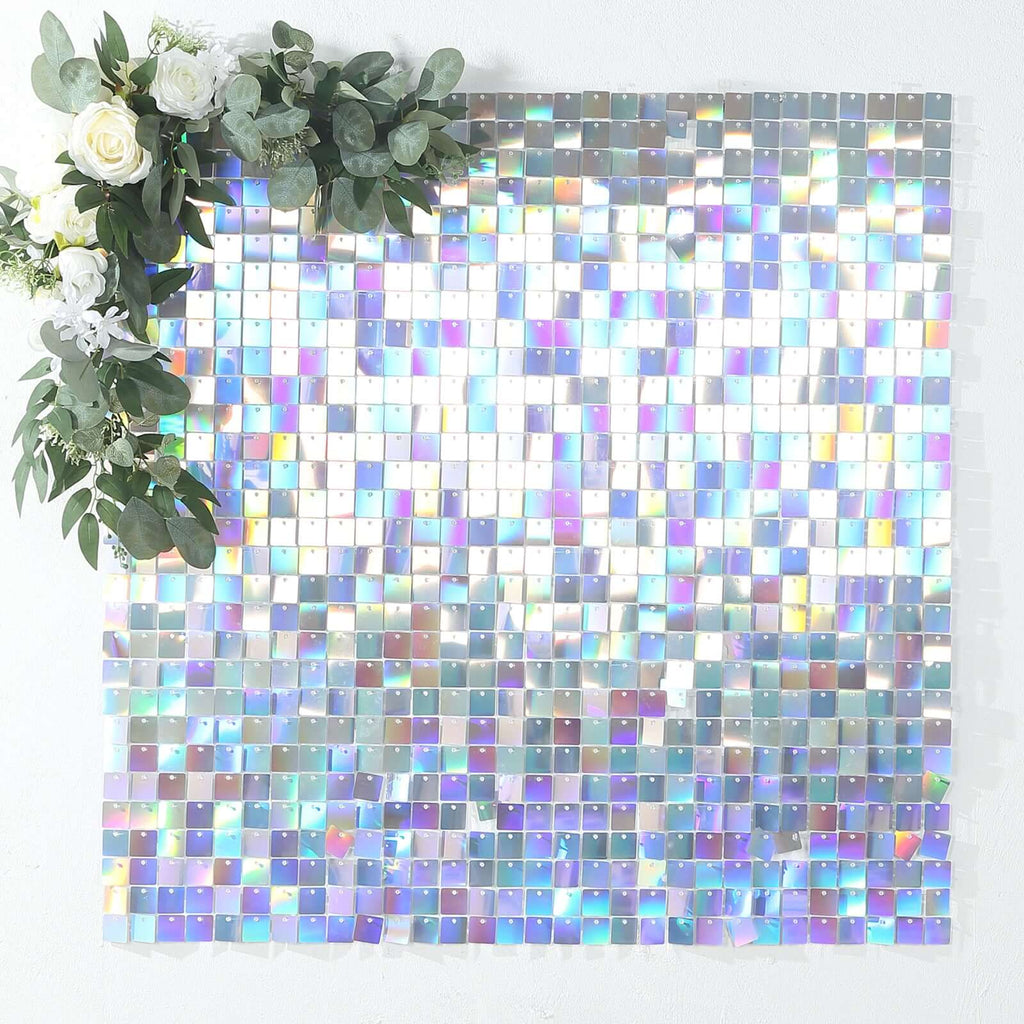 Disco Theme Iridescent Blue Square Sequin Shimmer Wall Party Photo Backdrop, 24sq.ft Active Spangle Wall Art DÃ©cor Panels - 24 Panels - Bell Racket Store