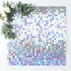 Disco Theme Iridescent Blue Square Sequin Shimmer Wall Party Photo Backdrop, 24sq.ft Active Spangle Wall Art DÃ©cor Panels - 24 Panels - Bell Racket Store
