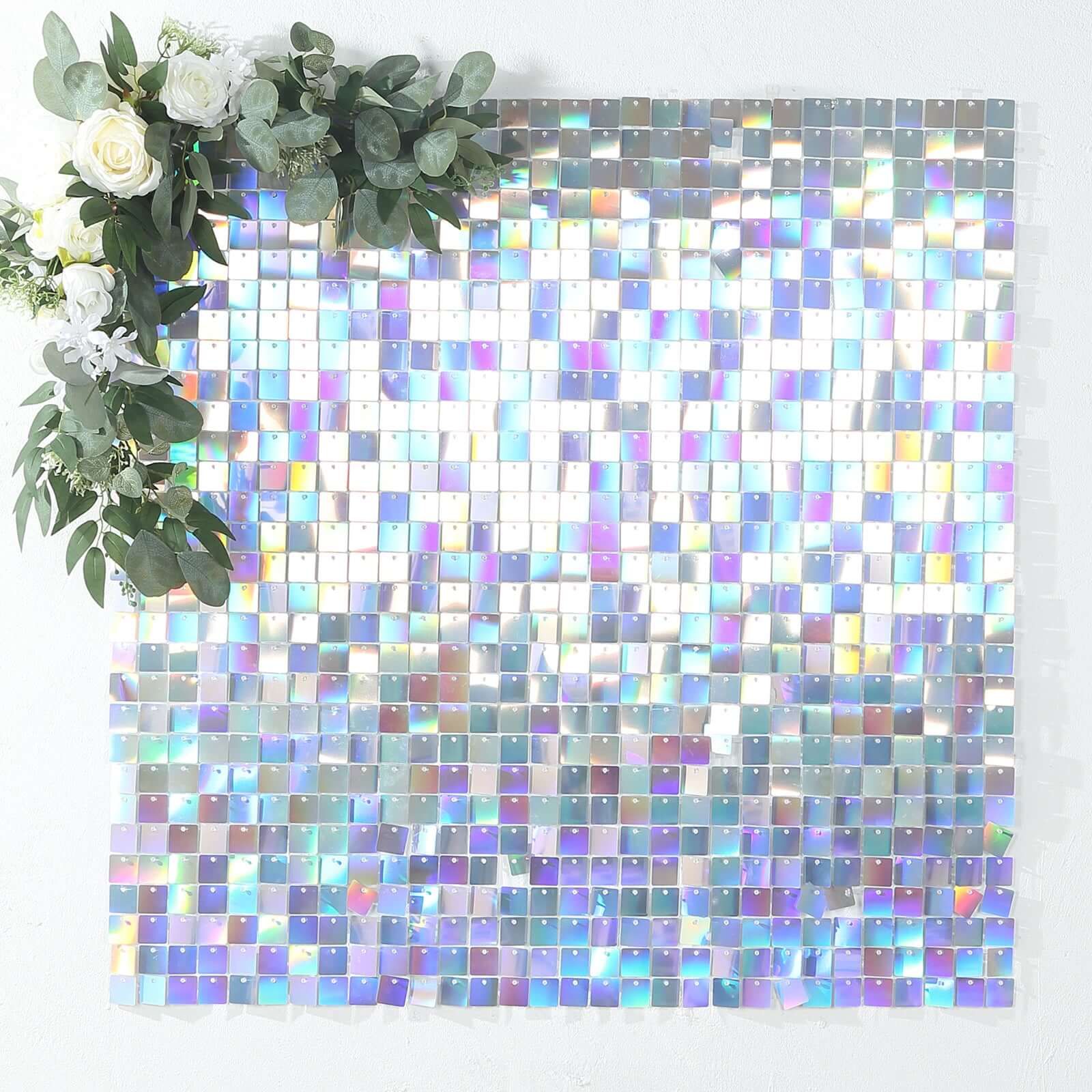 Disco Theme Iridescent Blue Square Sequin Shimmer Wall Party Photo Backdrop, 24sq.ft Active Spangle Wall Art DÃ©cor Panels - 24 Panels - Bell Racket Store