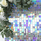Disco Theme Iridescent Blue Square Sequin Shimmer Wall Party Photo Backdrop, 24sq.ft Active Spangle Wall Art DÃ©cor Panels - 24 Panels - Bell Racket Store