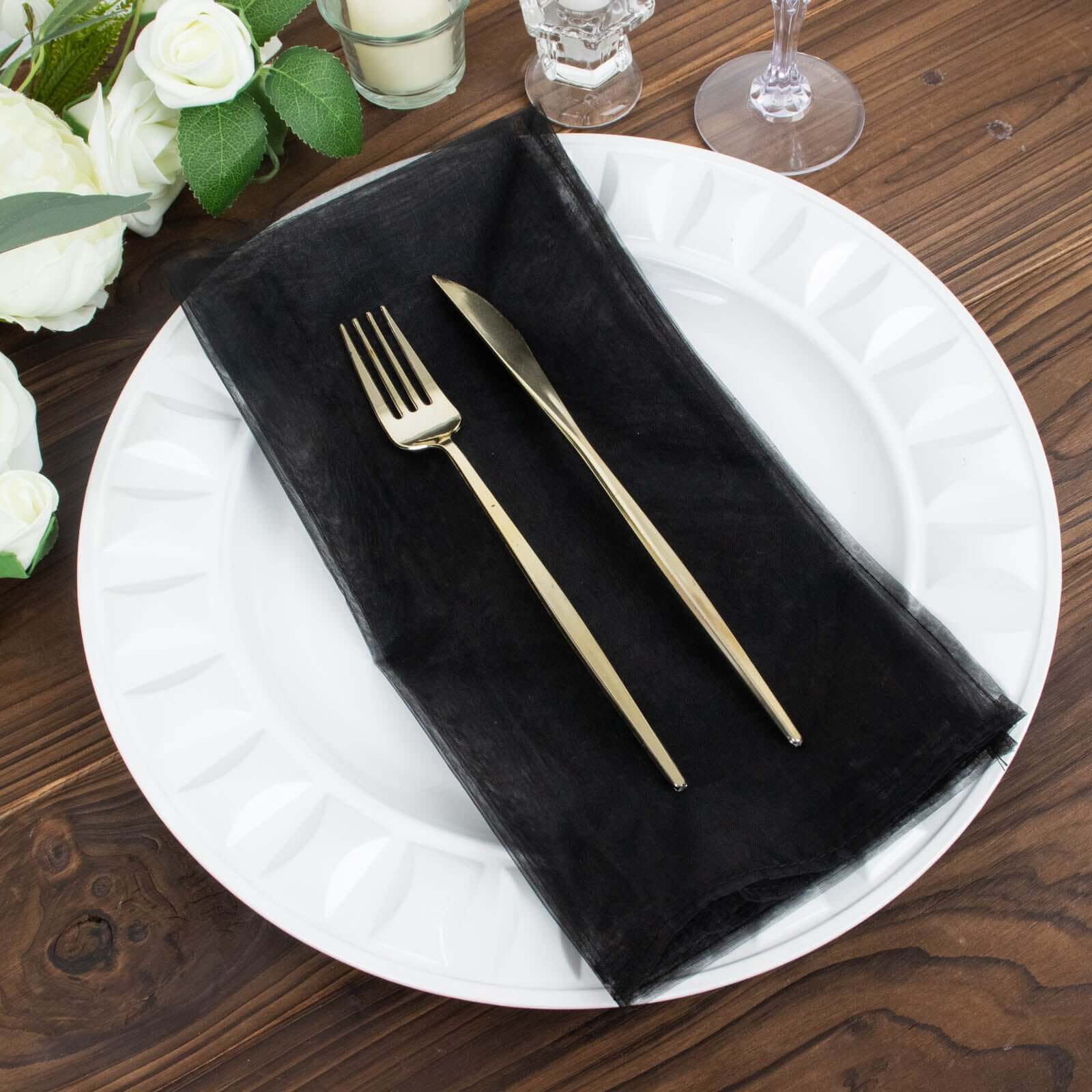 10 Pack Organza 23"x23" Napkins Black - Sheer Cloth Napkins