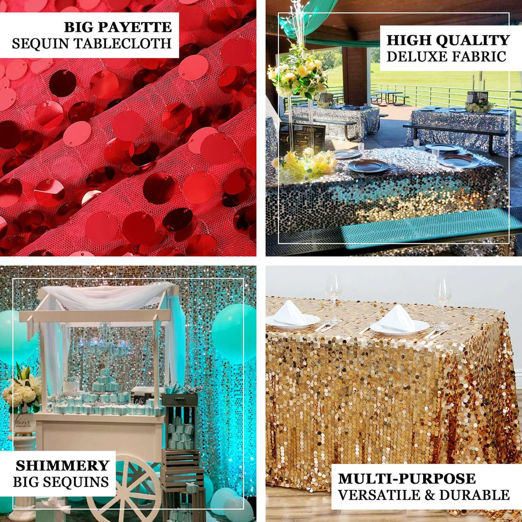 Sequin 90"x156" Rectangle Tablecloth Gold - Seamless Big Payette Design for Luxe Celebrations