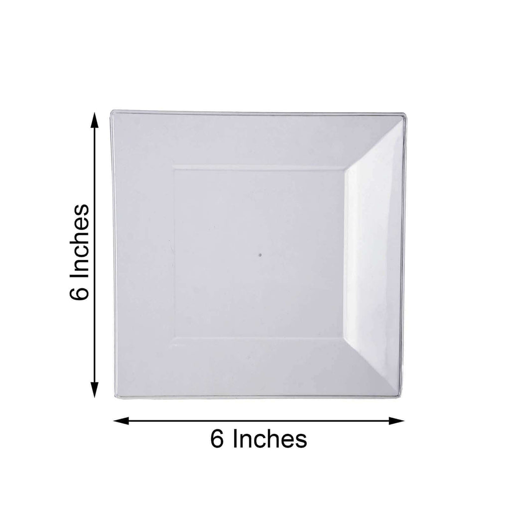10-Pack Dessert Plates Square Design with Wide Rim Glossy White - Plastic Disposable Plates for Events 6"