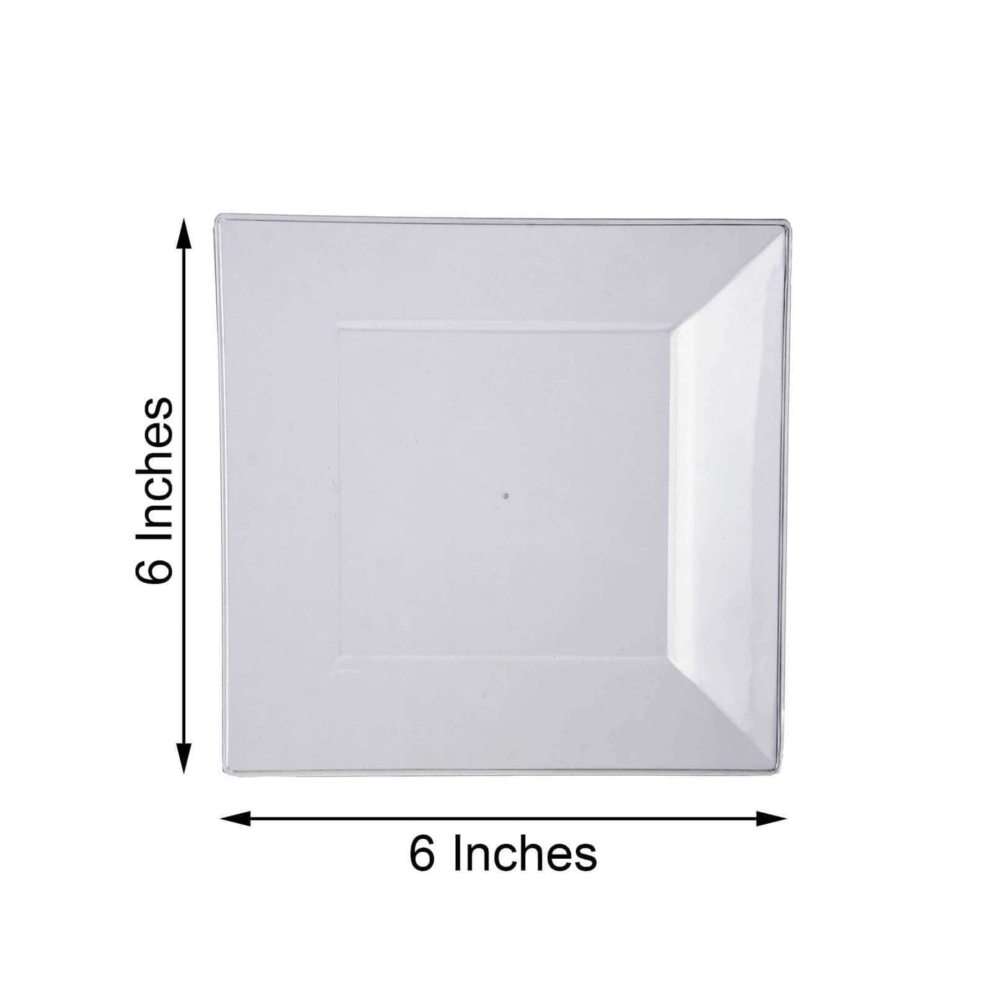 10-Pack Dessert Plates Square Design with Wide Rim Glossy White - Plastic Disposable Plates for Events 6"