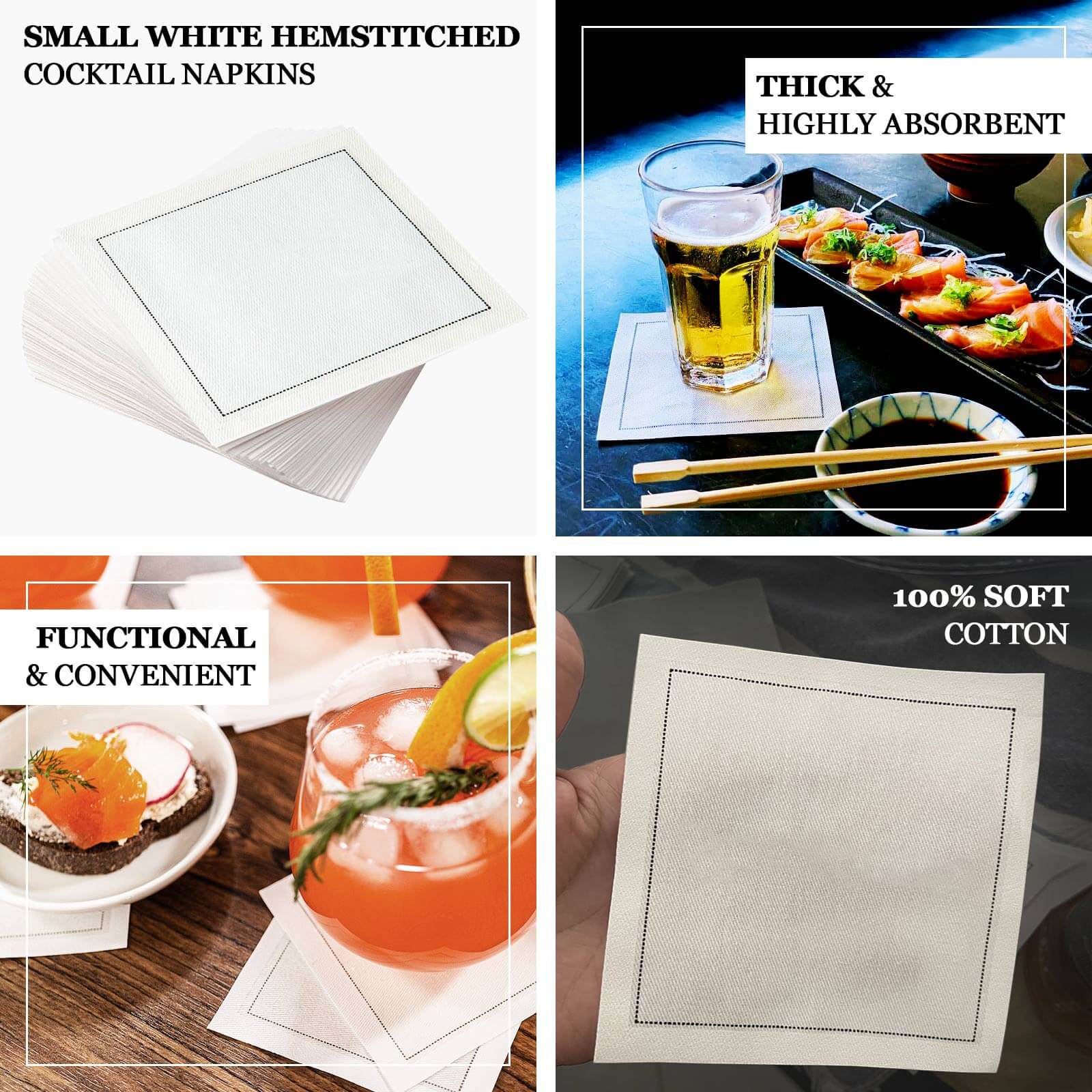 Disposable Cotton Cocktail Napkins â€“ 50 White 4.5" x 4.5" Napkins for High - End Bars, Receptions & Parties - Bell Racket Store