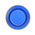 25-Pack Paper 10" Round Dinner Plates in Royal Blue Sunray Design with Gold Rim - Disposable Heavy Duty 350GSM Party Plates