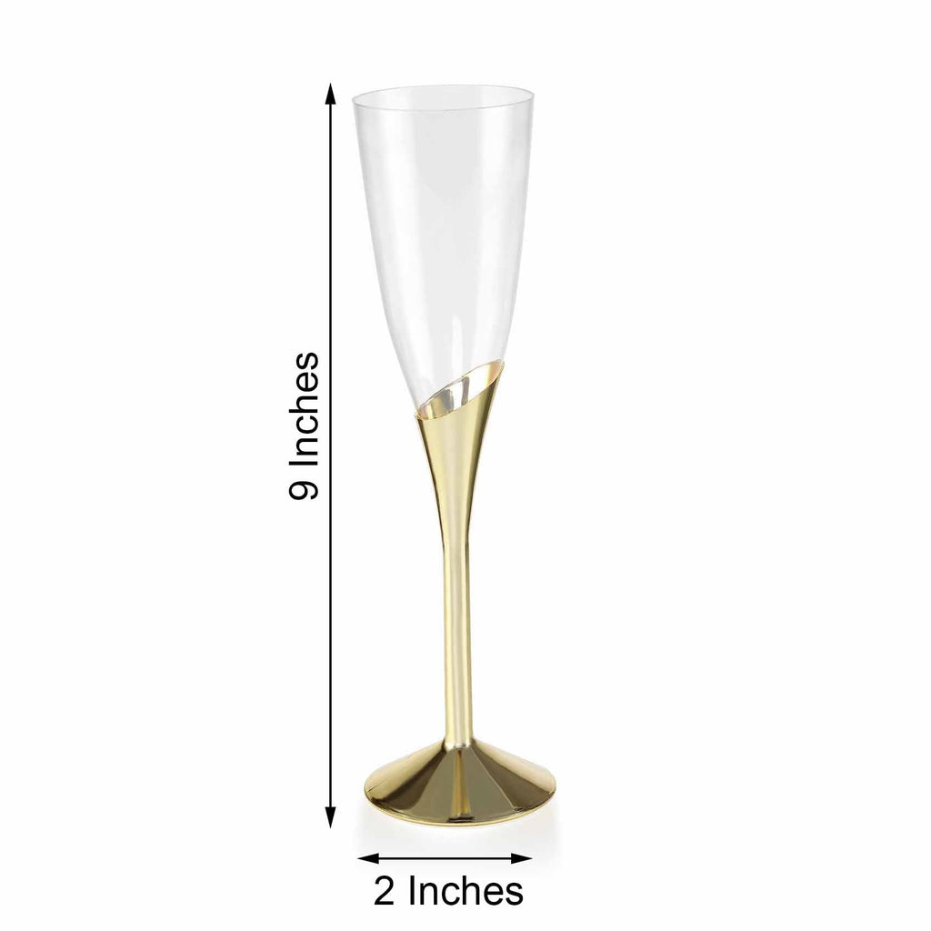 6-Pack Plastic Champagne Flutes Clear/Gold - Stylish Disposable Glasses for Toasts 5oz