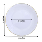 10-Pack Plastic 10" Round Dinner Plates in White with Gold Rim - Glossy Disposable Party Plates for Banquets & Special Occasions