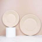 50-Pack Bagasse 8" Round Dessert Plates in Natural with Ribbed Rim