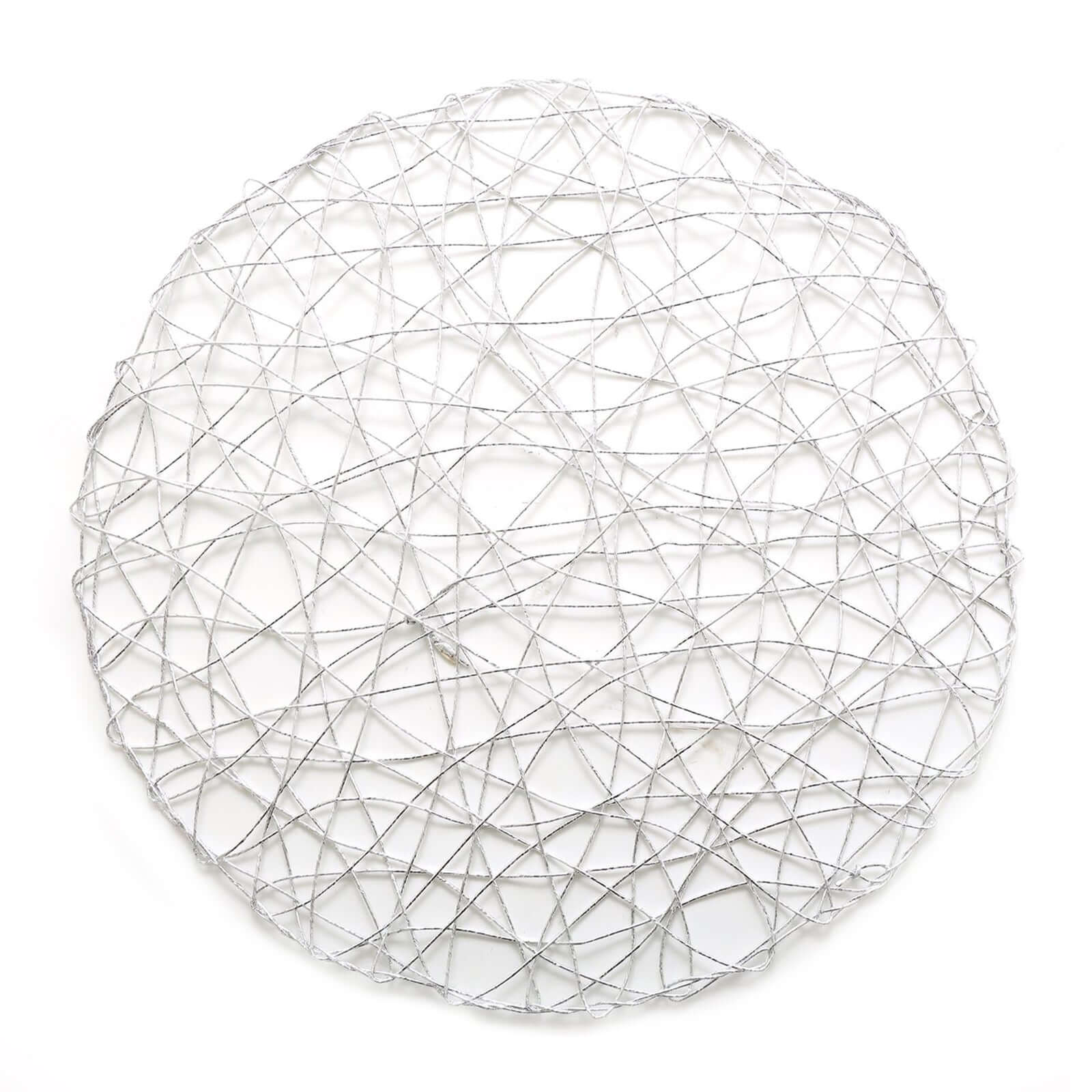 6-Pack Table Placemats Woven Fiber Design Silver Round - Disposable Mats for Dining and Events 15"