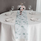 Disposable Table Runner 11"x108" White with Green Eucalyptus Leaves Print - Non - woven Stylish Spring Summer Dining Decor - Bell Racket Store